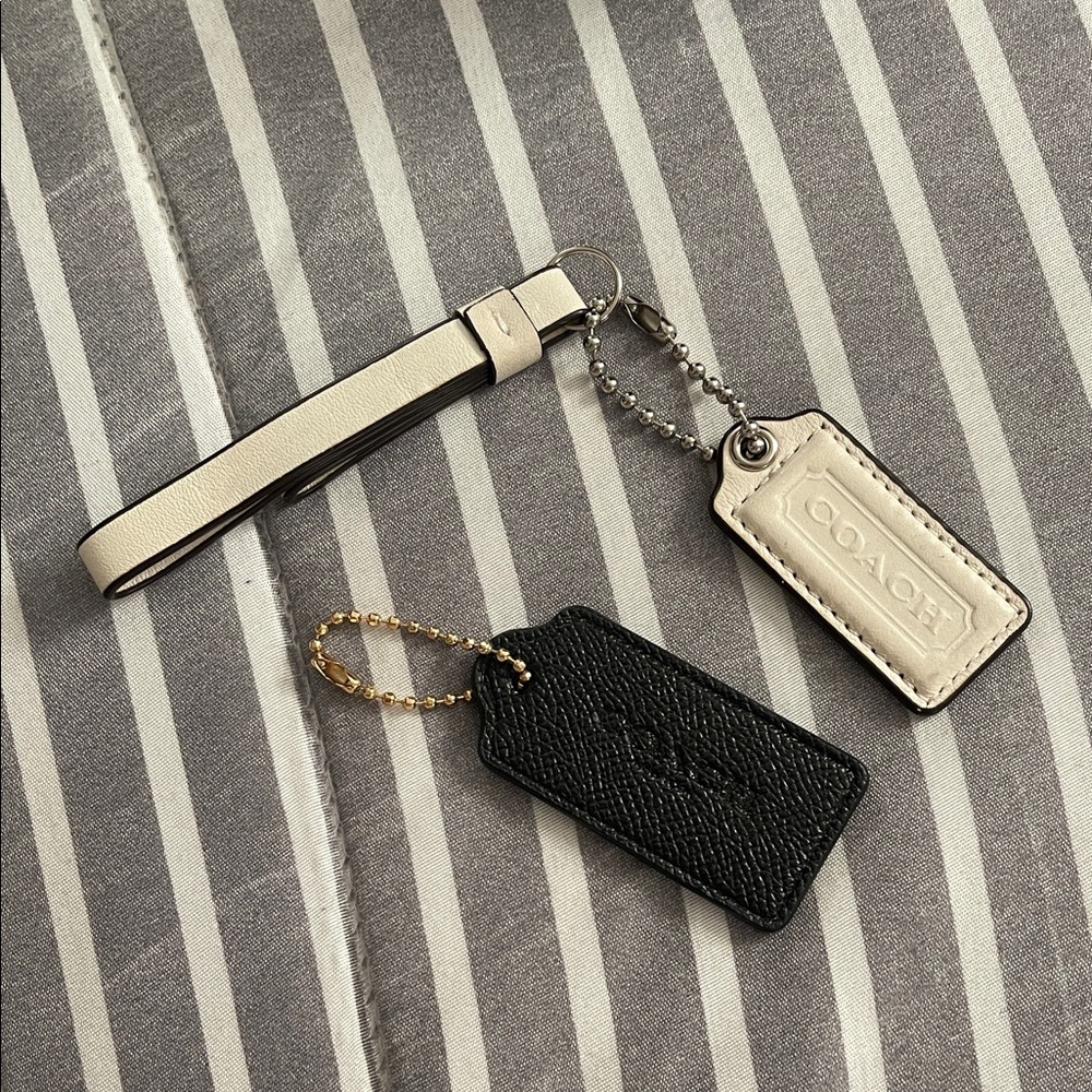 Coach Black and Cream Leather Keychain Set